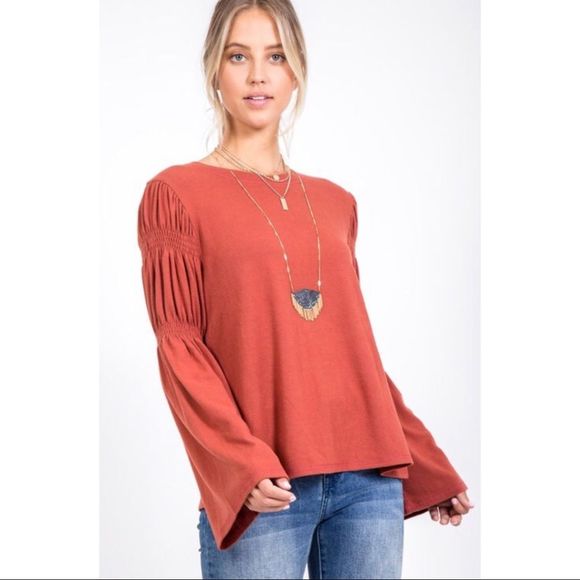 Rust ruffle long sleeves top - Picture 2 of 3